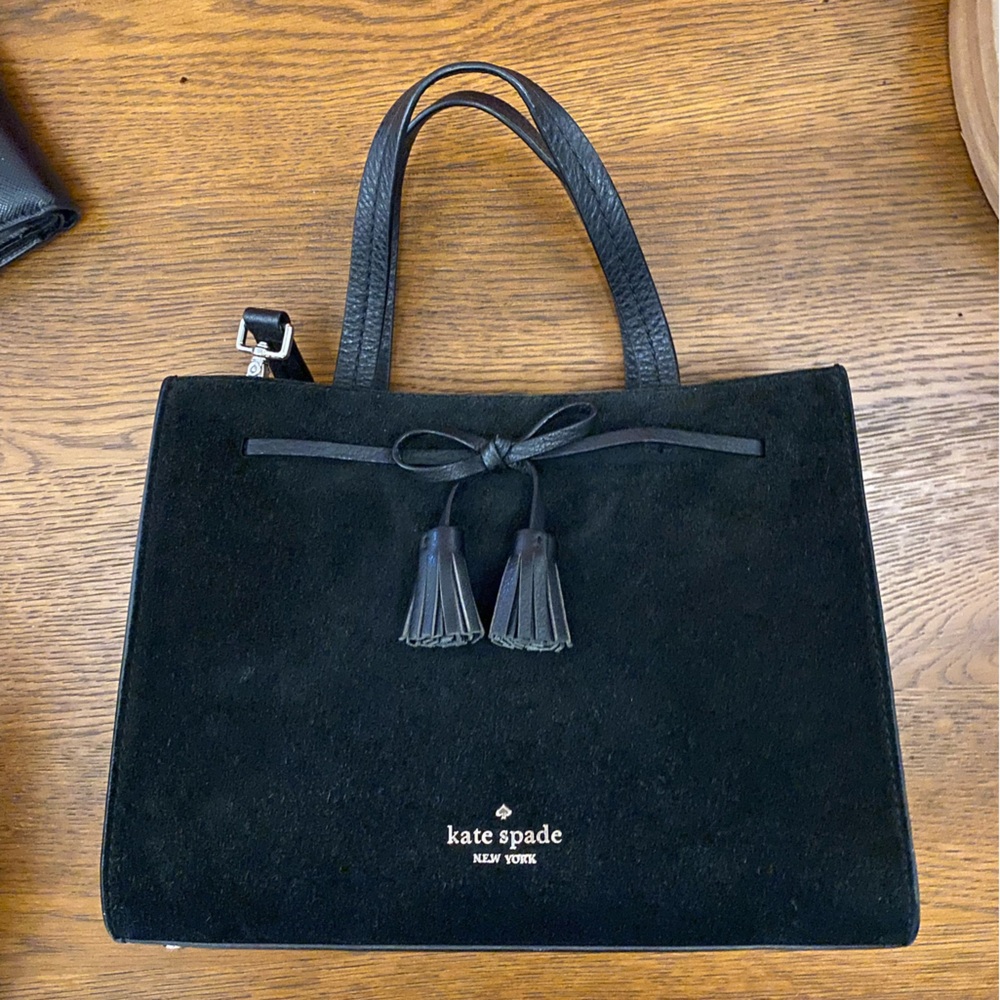 Kate Spade Black Suede Tote with Tassels